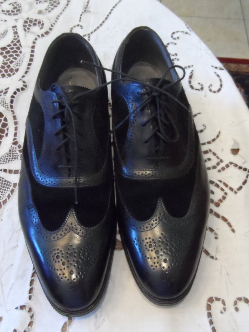 Edward Green Black Leather & Suede Wingtip Oxfords US 10